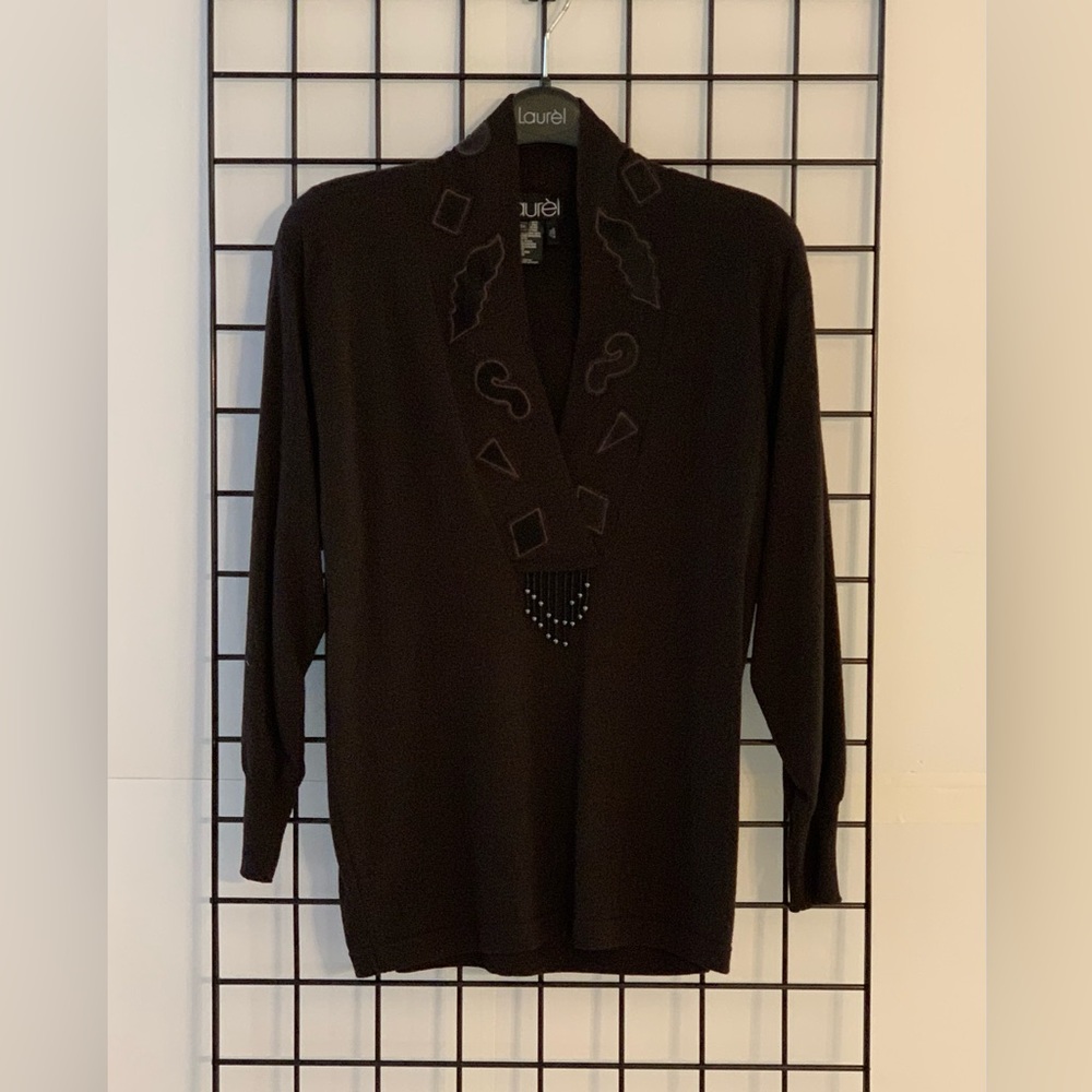 Vintage Escada by Laurel Sweater Top with Velvet Design Around Front